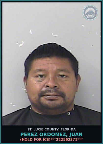 CCW arrest card for Perez Ordonez, Juan in St. Lucie County: (hold For Ice)***222562371***