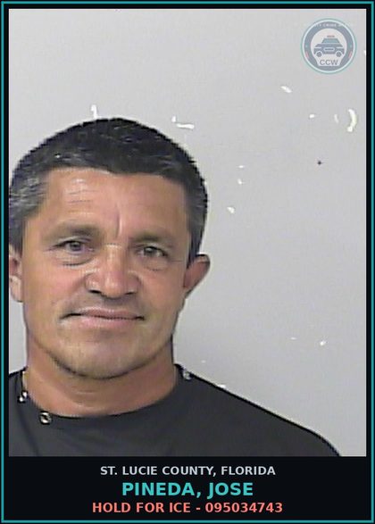 CCW arrest card for Pineda, Jose in St. Lucie County: Hold For Ice - 095034743