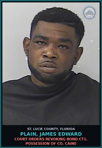 CCW arrest card for Plain, James Edward in St. Lucie County: Drugs-possess contr substance W/o Prescription