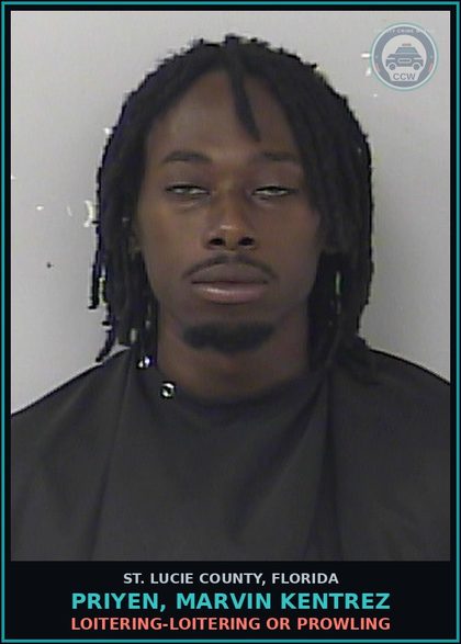 CCW arrest card for Priyen, Marvin Kentrez in St. Lucie County: Loitering-loitering Or Prowling