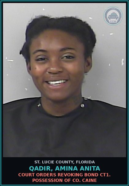 CCW arrest card for Qadir, Amina Anita in St. Lucie County: Fta Ct2 Giving A False Name While Arrested Or Detained