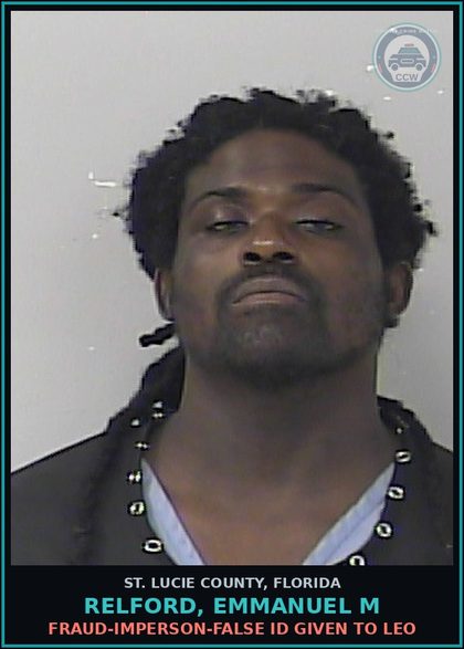 CCW arrest card for Relford, Emmanuel M in St. Lucie County: Moving Traffic Viol-operate Motor Vehicle W/o Valid Lic 2nd Conv