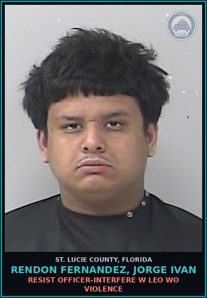 CCW arrest card for Rendon Fernandez, Jorge Ivan in St. Lucie County: Drugs-possess contr substance W/o Prescription