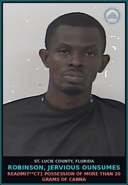 CCW arrest card for Robinson, Jervious Ounsumes in St. Lucie County: Readmit**ct1 Possession Of More Than 20 Grams Of Canna