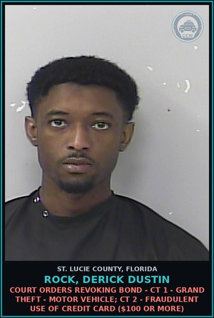 CCW arrest card for Rock, Derick Dustin in St. Lucie County: Moving Traffic Viol-drive While Lic Susp Habitual Offender