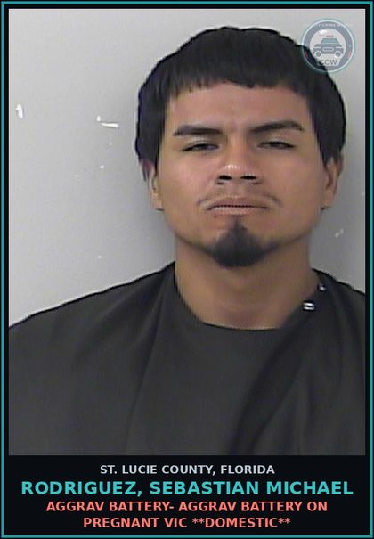 CCW arrest card for Rodriguez, Sebastian Michael in St. Lucie County: Aggrav Battery- Aggrav Battery On Pregnant Victim **domestic**