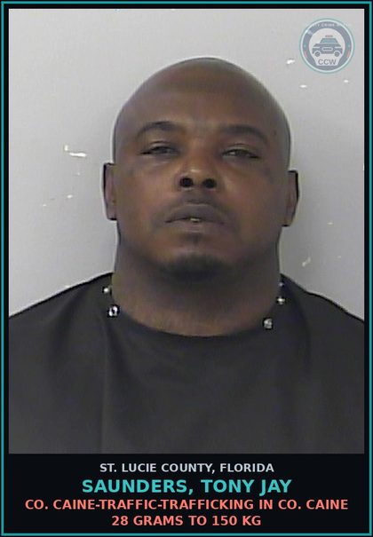 CCW arrest card for Saunders, Tony Jay in St. Lucie County: Drugs-traffic-traffic In Phenethylamines 10 Grams Or More