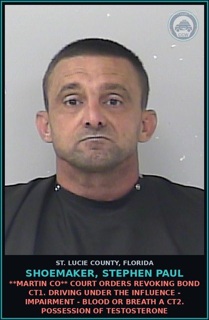 CCW arrest card for Shoemaker, Stephen Paul in St. Lucie County: Intimidation-written/send Threat To Kill Or Injure