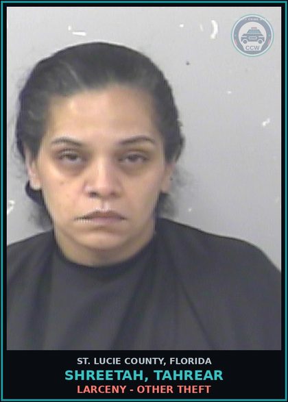 CCW arrest card for Shreetah, Tahrear in St. Lucie County: Larceny - Other Theft