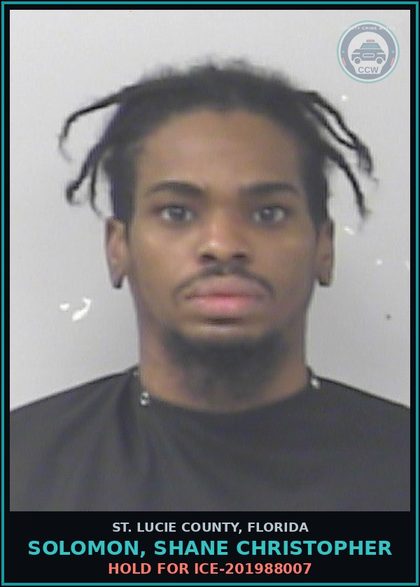 CCW arrest card for Solomon, Shane Christopher in St. Lucie County: Hold For Ice-201988007