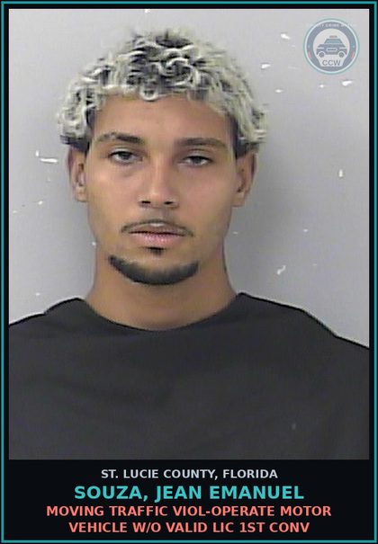 CCW arrest card for Souza, Jean Emanuel in St. Lucie County: Moving Traffic Viol-operate Motor Vehicle W/o Valid Lic 1st Conv
