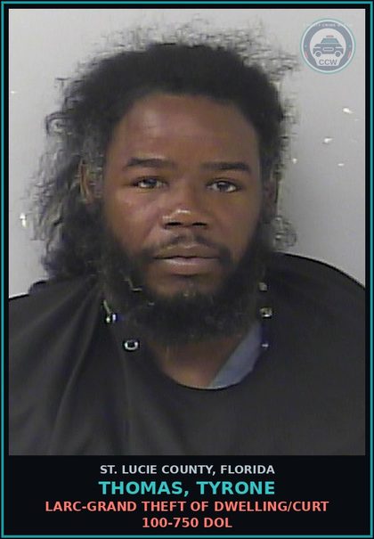 CCW arrest card for Thomas, Tyrone in St. Lucie County: Resist Officer-interfere W Leo Wo Violence