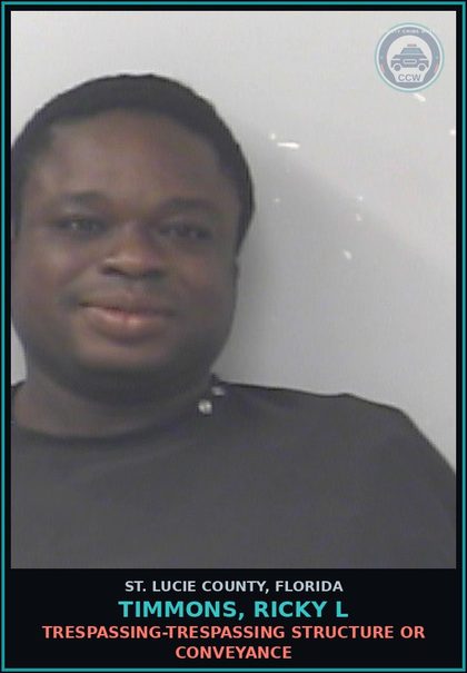 CCW arrest card for Timmons, Ricky L in St. Lucie County: Trespassing-trespassing Structure Or Conveyance