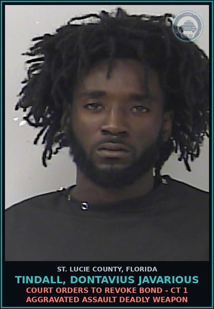 CCW arrest card for Tindall, Dontavius Javarious in St. Lucie County: Condit Release Violation-condit Release Violation