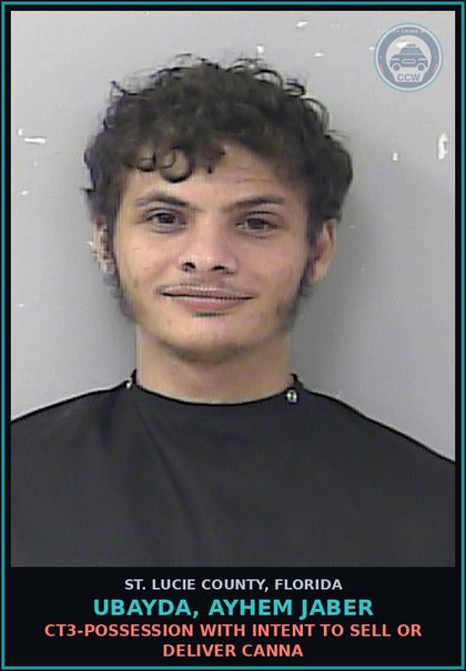 CCW arrest card for Ubayda, Ayhem Jaber in St. Lucie County: Ct3-possession With Intent To Sell Or Deliver Canna