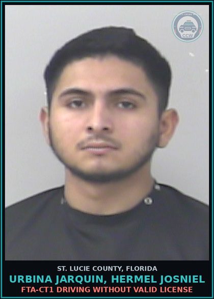 CCW arrest card for Urbina Jarquin, Hermel Josniel in St. Lucie County: Fta-ct1 Driving Without Valid License