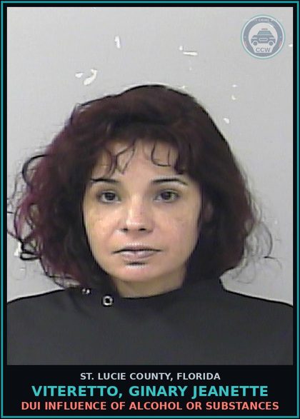 CCW arrest card for Viteretto, Ginary Jeanette in St. Lucie County: Dui Influence Of Alcohol Or Drugs