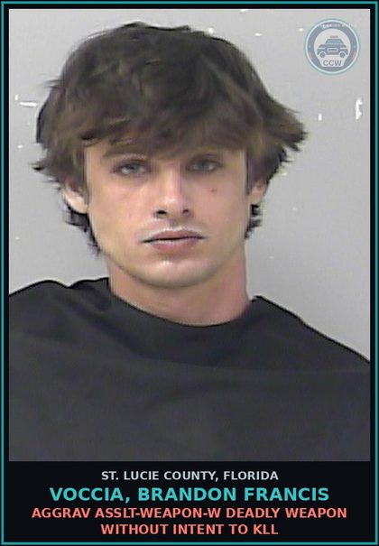 CCW arrest card for Voccia, Brandon Francis in St. Lucie County: Aggrav Asslt-weapon-w Deadly Weapon Without Intent To Kill