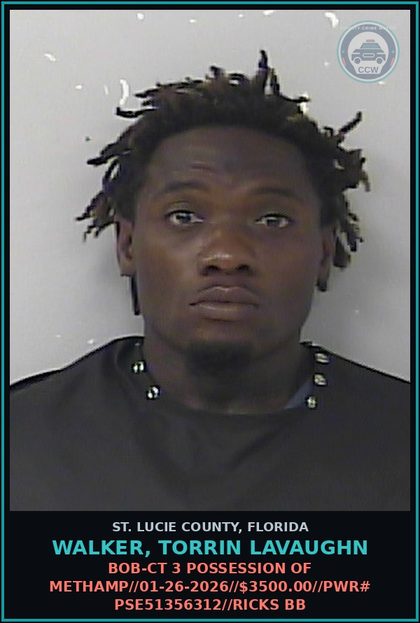 CCW arrest card for Walker, Torrin Lavaughn in St. Lucie County: Moving Traffic Viol-operate Motorcycle W/o License