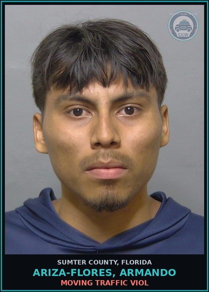 CCW arrest card for ARIZA-FLORES, ARMANDO in Sumter County: MOVING TRAFFIC VIOL