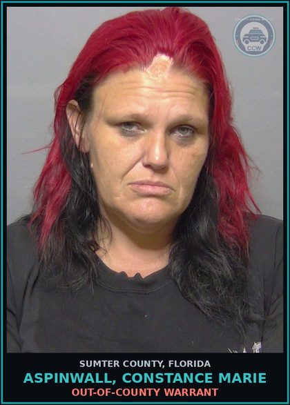 CCW arrest card for ASPINWALL, CONSTANCE MARIE in Sumter County: OUT-OF-COUNTY WARRANT