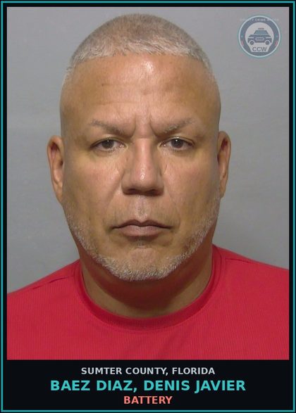CCW arrest card for BAEZ DIAZ, DENIS JAVIER in Sumter County: DRUG EQUIP-POSSESS