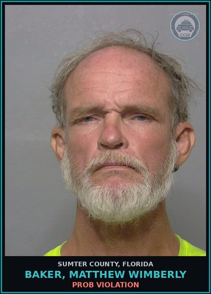 CCW arrest card for BAKER, MATTHEW WIMBERLY in Sumter County: PROB VIOLATION
