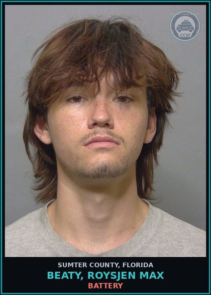 CCW arrest card for BEATY, ROYSJEN MAX in Sumter County: BATTERY