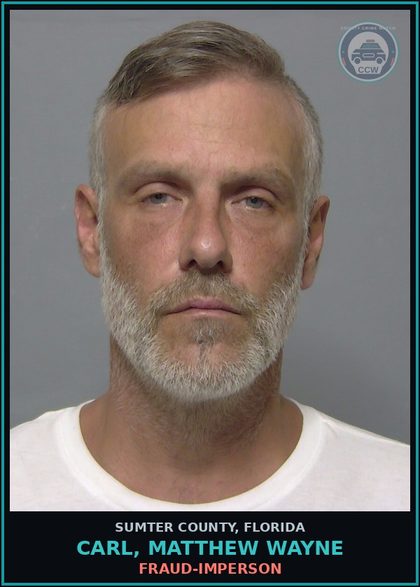 CCW arrest card for CARL, MATTHEW WAYNE in Sumter County: MOVING TRAFFIC VIOL