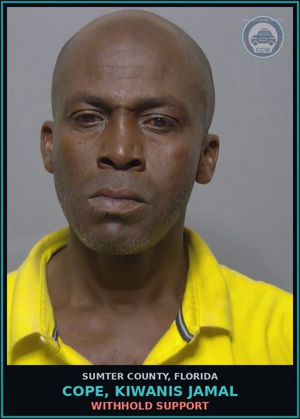 CCW arrest card for COPE, KIWANIS JAMAL in Sumter County: WITHHOLD SUPPORT