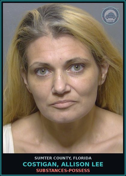 CCW arrest card for COSTIGAN, ALLISON LEE in Sumter County: DRUGS-POSSESS
