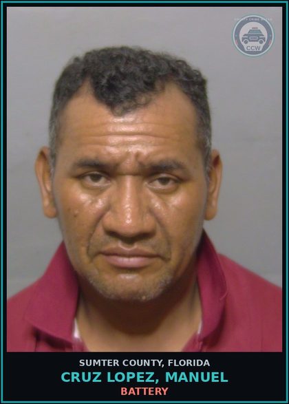 CCW arrest card for CRUZ LOPEZ, MANUEL in Sumter County: BATTERY