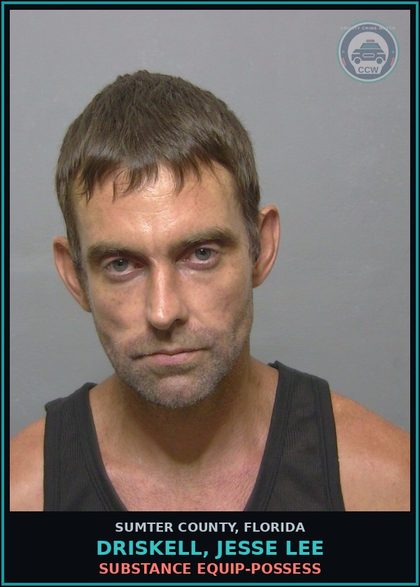 CCW arrest card for DRISKELL, JESSE LEE in Sumter County: DRUG EQUIP-POSSESS