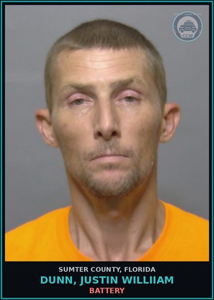 CCW arrest card for DUNN, JUSTIN WILLIIAM in Sumter County: BATTERY