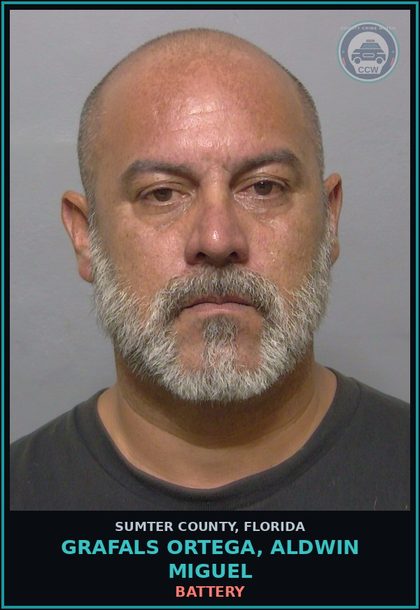 CCW arrest card for GRAFALS ORTEGA, ALDWIN MIGUEL in Sumter County: BATTERY