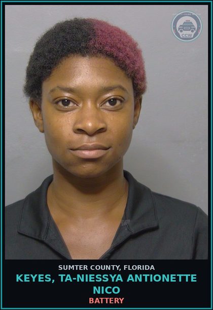 CCW arrest card for KEYES, TA-NIESSYA ANTIONETTE NICO in Sumter County: MOVING TRAFFIC VIOL