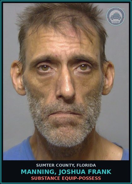 CCW arrest card for MANNING, JOSHUA FRANK in Sumter County: DRUG EQUIP-POSSESS