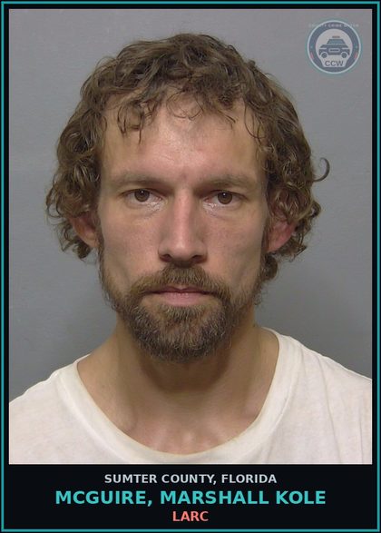 CCW arrest card for MCGUIRE, MARSHALL KOLE in Sumter County: LARC
