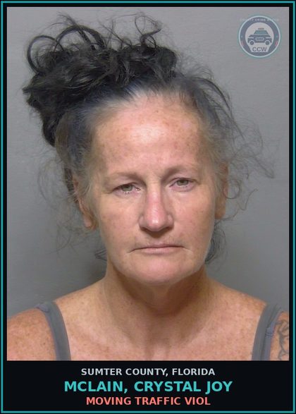 CCW arrest card for MCLAIN, CRYSTAL JOY in Sumter County: MOVING TRAFFIC VIOL