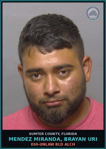 CCW arrest card for MENDEZ MIRANDA, BRAYAN URI in Sumter County: DUI-UNLAW BLD ALCH