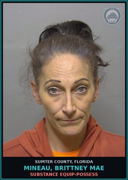 CCW arrest card for MINEAU, BRITTNEY MAE in Sumter County: DRUG EQUIP-POSSESS
