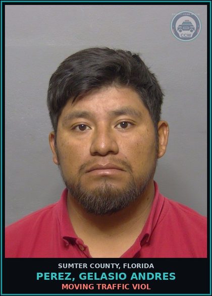 CCW arrest card for PEREZ, GELASIO ANDRES in Sumter County: MOVING TRAFFIC VIOL