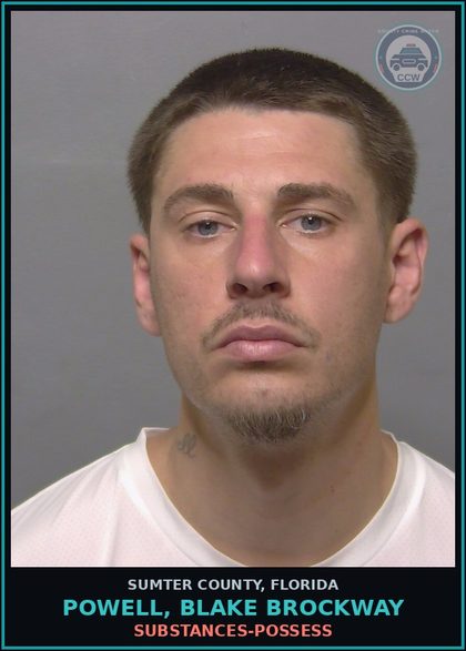 CCW arrest card for POWELL, BLAKE BROCKWAY in Sumter County: DRUGS-POSSESS