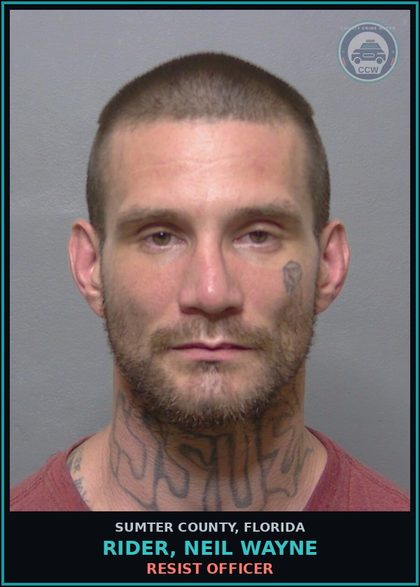 CCW arrest card for RIDER, NEIL WAYNE in Sumter County: DRUG EQUIP-POSSESS