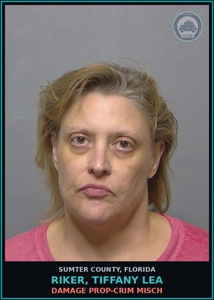 CCW arrest card for RIKER, TIFFANY LEA in Sumter County: DAMAGE PROP-CRIM MISCH