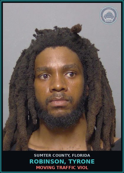 CCW arrest card for ROBINSON, TYRONE in Sumter County: MOVING TRAFFIC VIOL