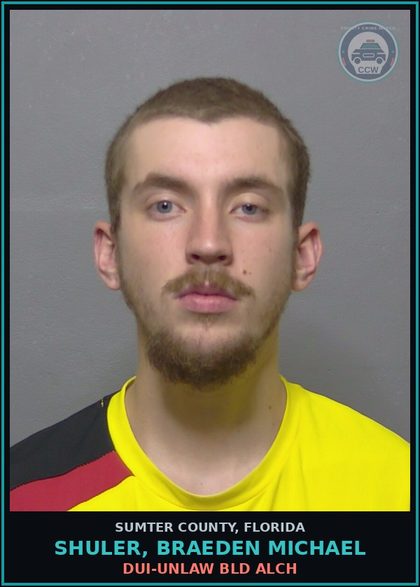 CCW arrest card for SHULER, BRAEDEN MICHAEL in Sumter County: DUI-UNLAW BLD ALCH