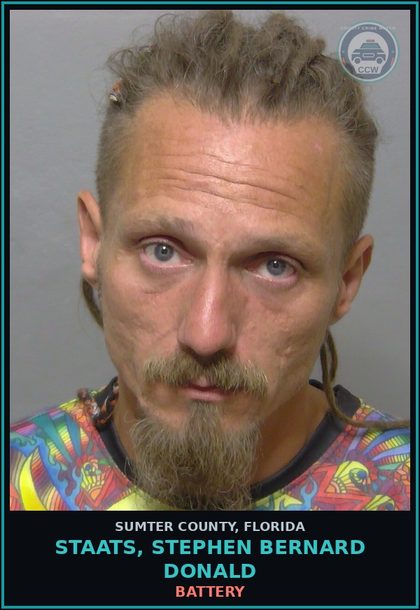 CCW arrest card for STAATS, STEPHEN BERNARD DONALD in Sumter County: BATTERY