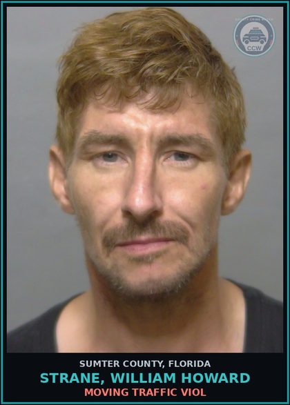 CCW arrest card for STRANE, WILLIAM HOWARD in Sumter County: MOVING TRAFFIC VIOL