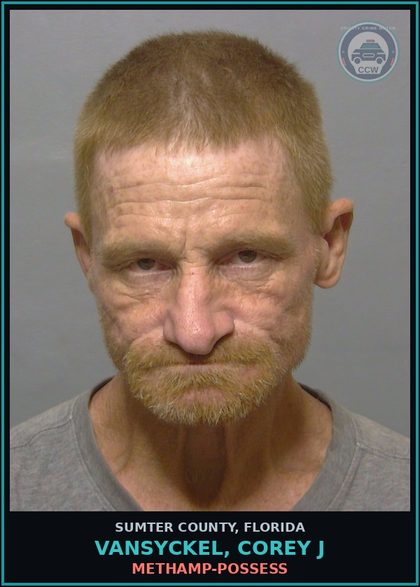 CCW arrest card for VANSYCKEL, COREY J in Sumter County: Methamp-POSSESS